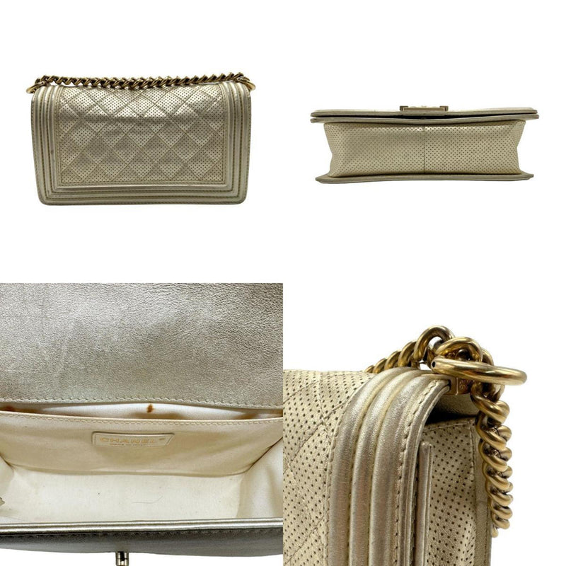 CHANEL Shoulder Bag Boy Chanel Leather Gold Women's n0113