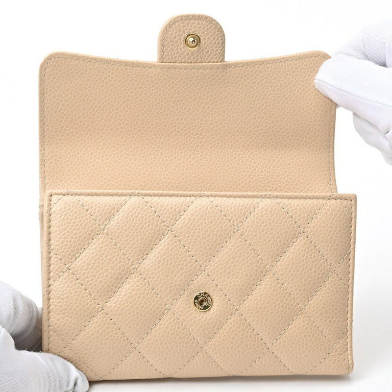 CHANEL Matelasse Medium Flap Wallet AP0232 Caviar Skin Beige S-155823