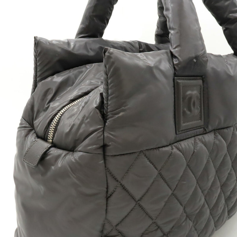 CHANEL Coco Cocoon Tote Bag Handbag Quilted Nylon Leather Grey 8620