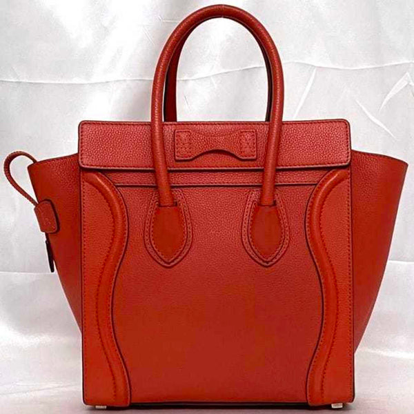 Celine Tote Bag Luggage Nano Shopper f-21153 Orange Red 167793LUG.27VL Leather CELINE Freestanding Handbag One Color Vivid Women's