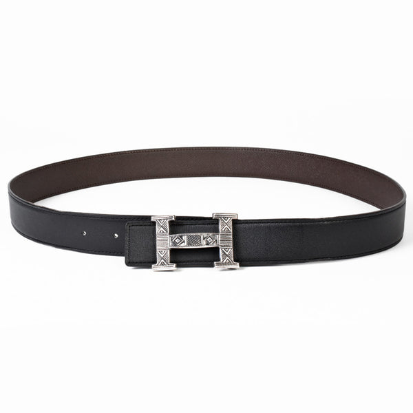 Hermes Touareg H Belt, Epsom Leather, Swift, Silver 925, 105cm, T Engraved, Brown, Reversible, Men's ITZR91NUEH40