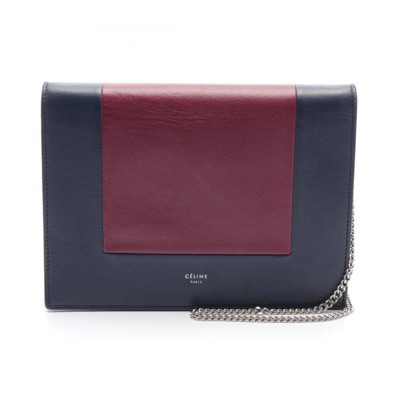 CELINE FRAME Evening Clutch Shoulder Bag Leather Women's Navy Bordeaux 107773