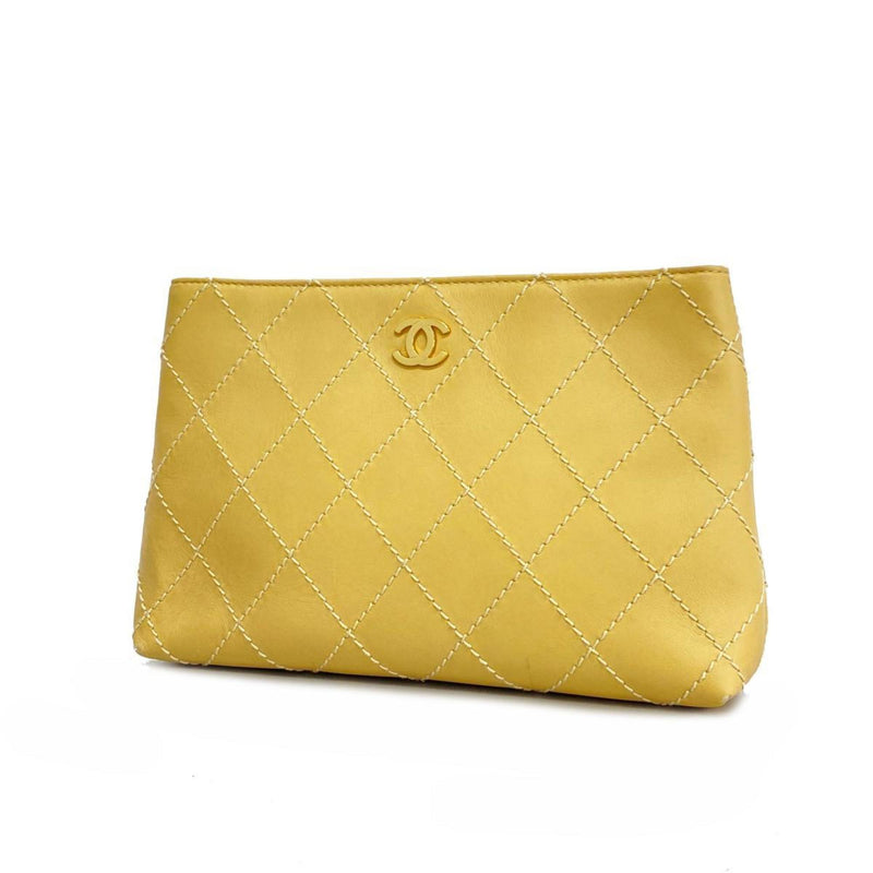 CHANEL Clutch Bag Wild Stitch Leather Beige Women's