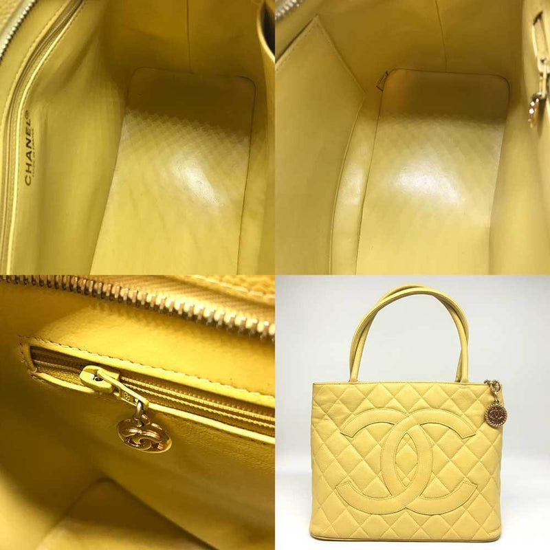 Chanel Reproduction Tote Yellow Handbag CHANEL Coco Mark Caviar Skin