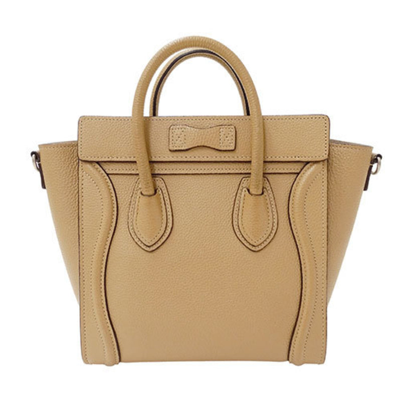 CELINE Women's Bag Handbag Shoulder 2way Drummed Calfskin Luggage Nano Shopper Beige 189243