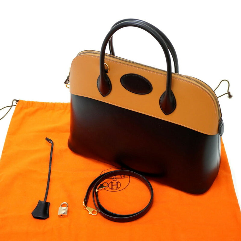 Hermes Bolide 35 Box Calf/Veau Chamonix Black/Natural □G Engraved Handbag