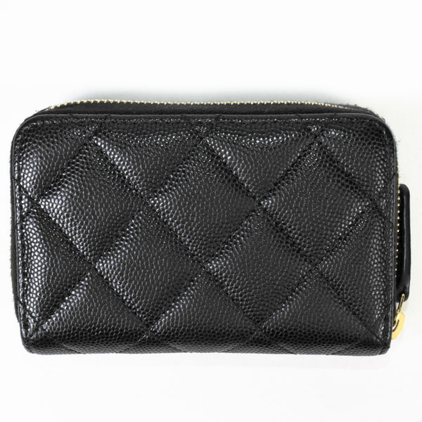 CHANEL Matelasse Zip Coin Purse Case Caviar Skin AP3186 Black