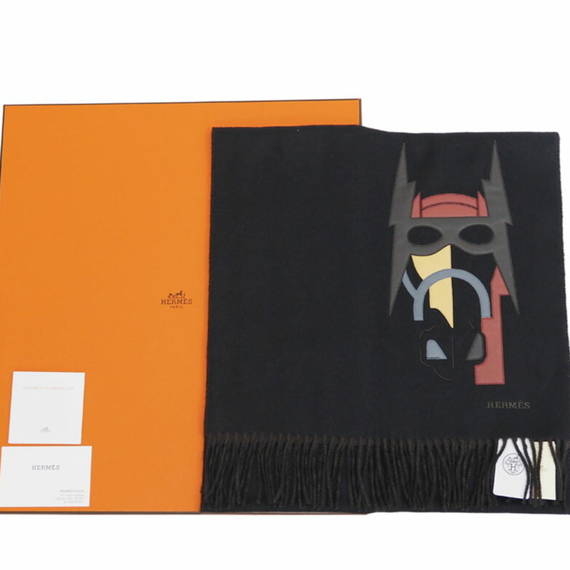 Hermes HERMES Cashmere Muffler Super H Leather Detail Reversible Black Marron H393829T Men's