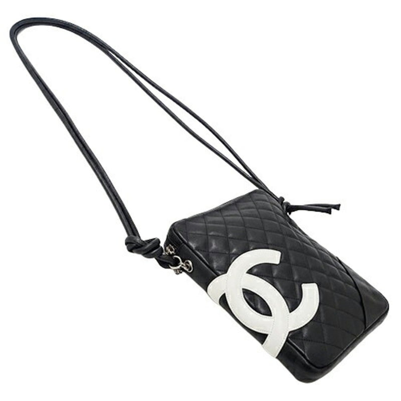 Chanel CHANEL Bag Cambon Women's Shoulder Leather Black White