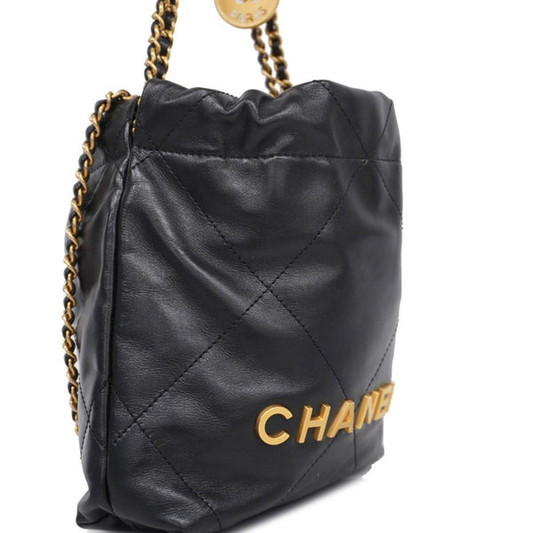 Chanel Shoulder Bag Matelasse Chain Lambskin Black Gold Hardware Women's