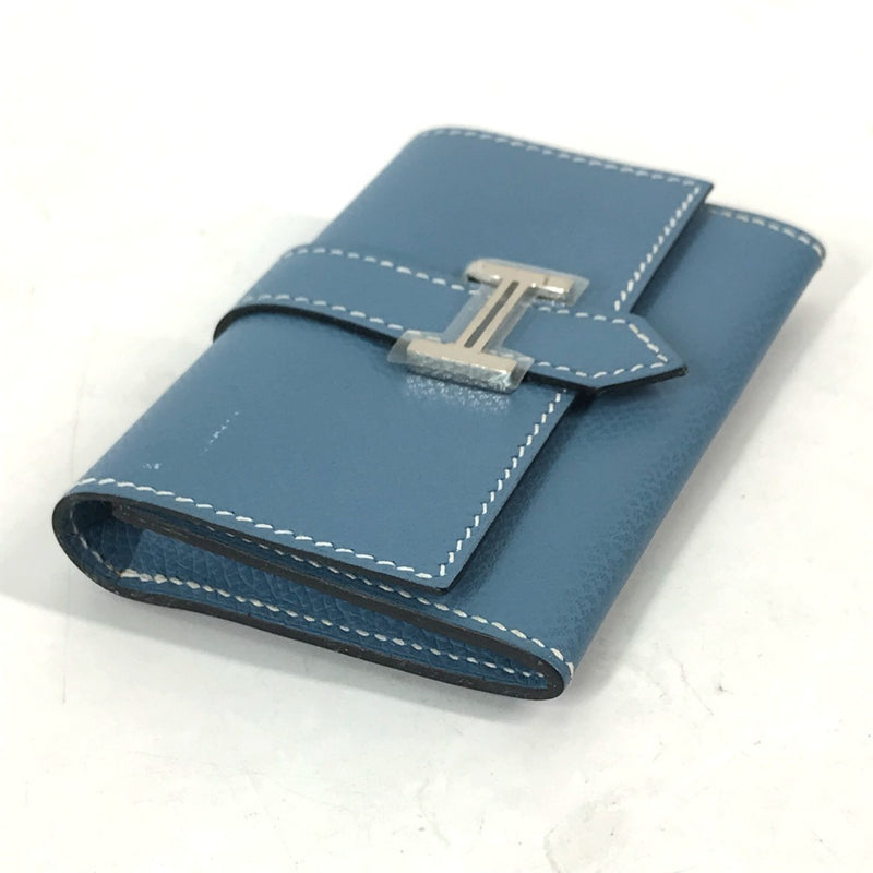 Hermes Business card holder pass case coin purse Wallet Coin Compartment Card Case Blue gene blue SilverHardware