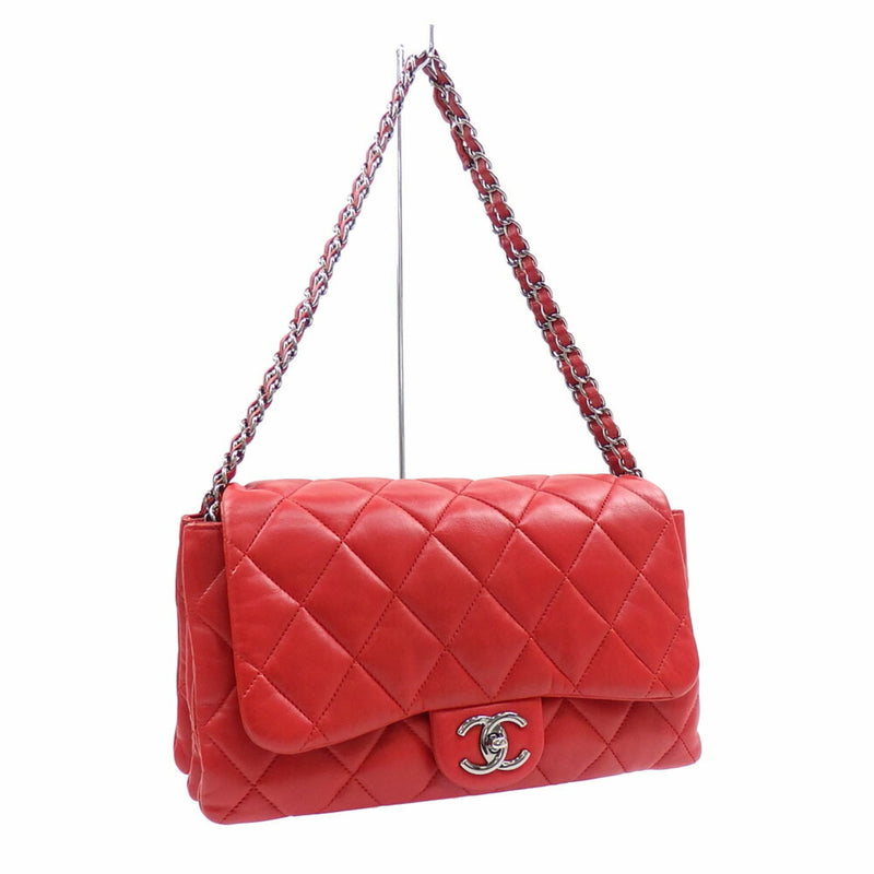 Chanel Chain Shoulder Bag Matelasse Women's Red Leather Coco Mark