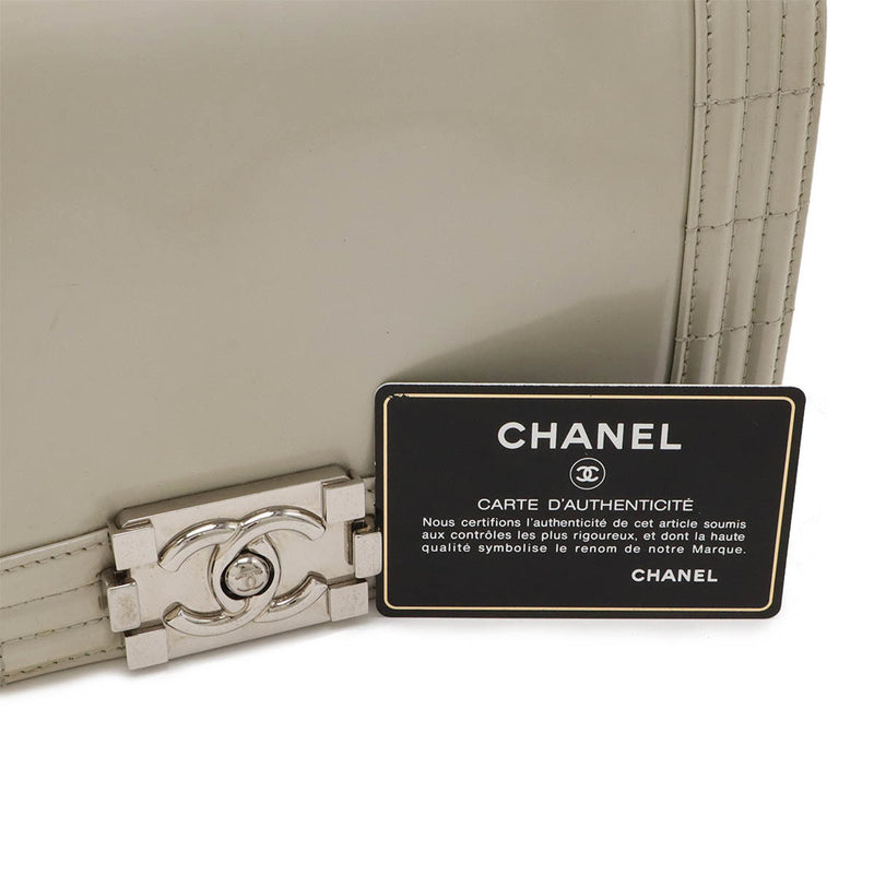 CHANEL Boy Chanel Matelasse Coco Mark Chain Shoulder Bag Enamel Leather Greige