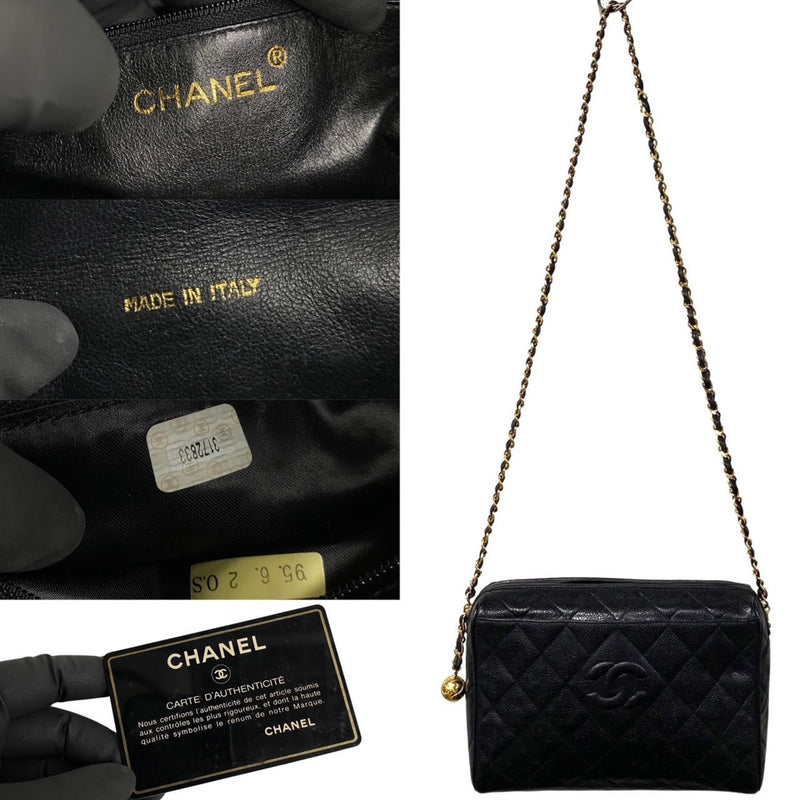 CHANEL Chanel Matelasse Cocomark Matte Caviar Skin Chain Shoulder Bag Black 33208