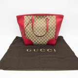 Gucci GG Canvas 449242 Women's Canvas,Leather Tote Bag Beige,Dark Brown,Red Color