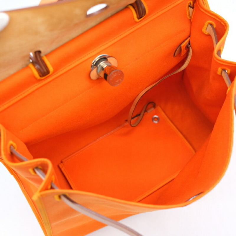 HERMES Hermes Airbag Zip MM Shoulder Bag Handbag 2way Toile Officier Leather Orange