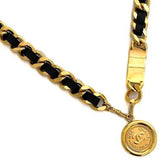 Chanel Chain Belt Gold Black Coco Mark Coin GP Leather CHANEL Waist for Women