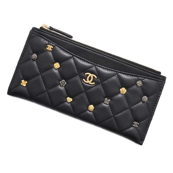 Chanel Long Wallet Matelasse Symbol Charm Coco Mark Lambskin CHANEL Pouch Black