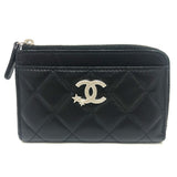 CHANEL AP3732 Matelasse Coco Mark Star Card Coin Purse Wallet/Coin Case Lambskin Women's Black