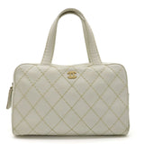 CHANEL Wild Stitch Handbag Boston Bag Leather White A14692