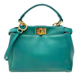 FENDI Peekaboo Leather Green Shoulder Bag Handbag Ladies