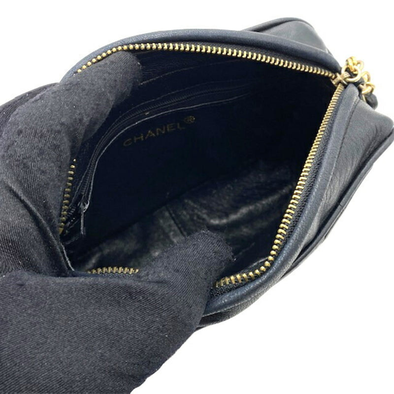 CHANEL Chain Shoulder Bag Lambskin Black Pochette