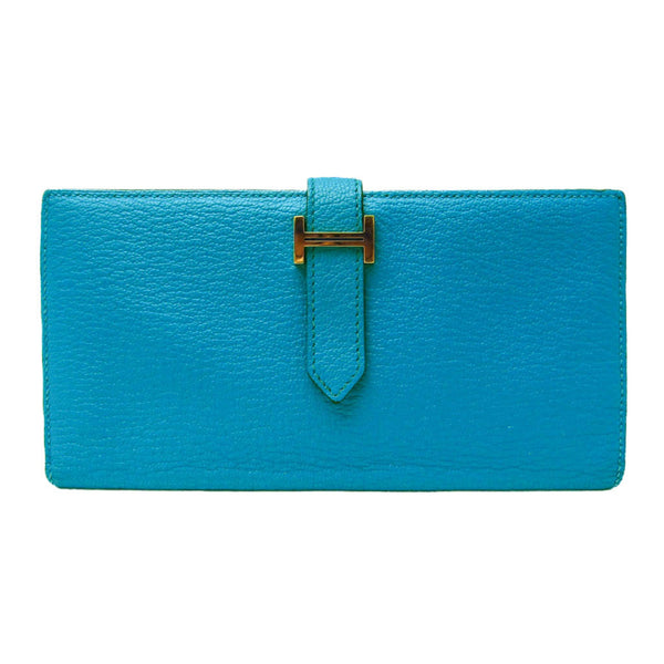 Hermes Bearn Bear Soufflé Blue Frieda Epsom Leather Long Wallet (bi-fold) Blue