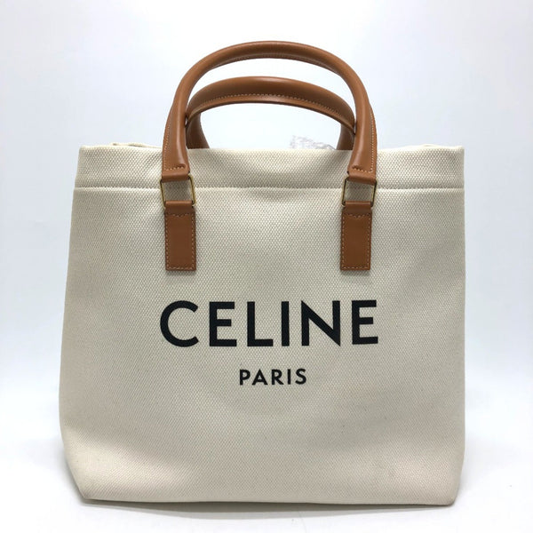 CELINE logo Bag Horizontal Cabas Tote Bag Natural /tongue White