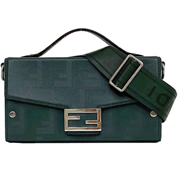 Fendi Shoulder Bag Soft Trunk Baguette Green Zucca 7VA565 2way Vanity Leather FENDI Flap FF Compact Women's - Chic