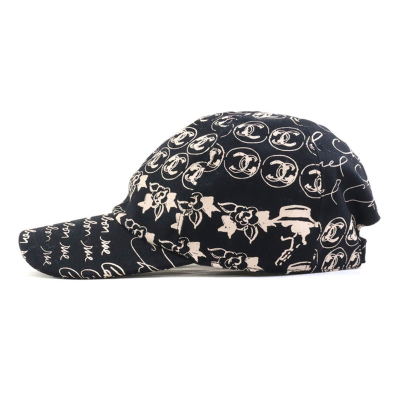 CHANEL Cap Coco Mark Camellia Cotton Black/Greige Women's