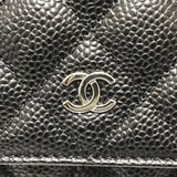 CHANEL AP0250 Matelasse Coco Mark Classic Chain Wallet Shoulder Bag Caviar Skin Women's Silver Hardware Black