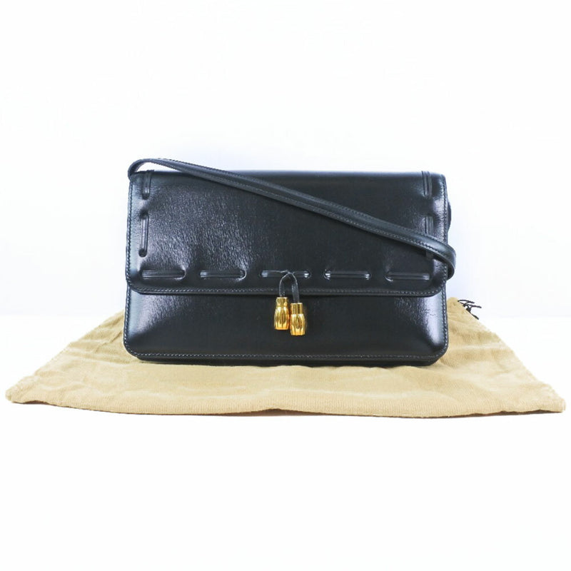 Hermes 2WAY Clutch Tassel Calf Black 〇O Women's Shoulder Bag