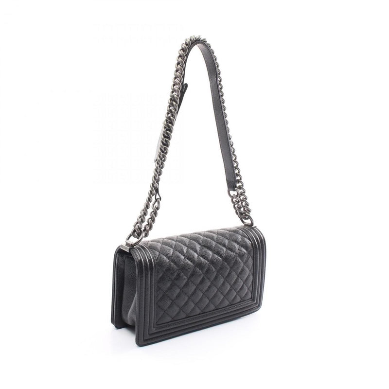 CHANEL Boy Chanel Matelasse Shoulder Bag, Caviar Skin, Women's, Black, A67086