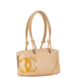 Chanel Matelasse Cambon Line Handbag Tote Bag Beige Yellow Leather Women's CHANEL