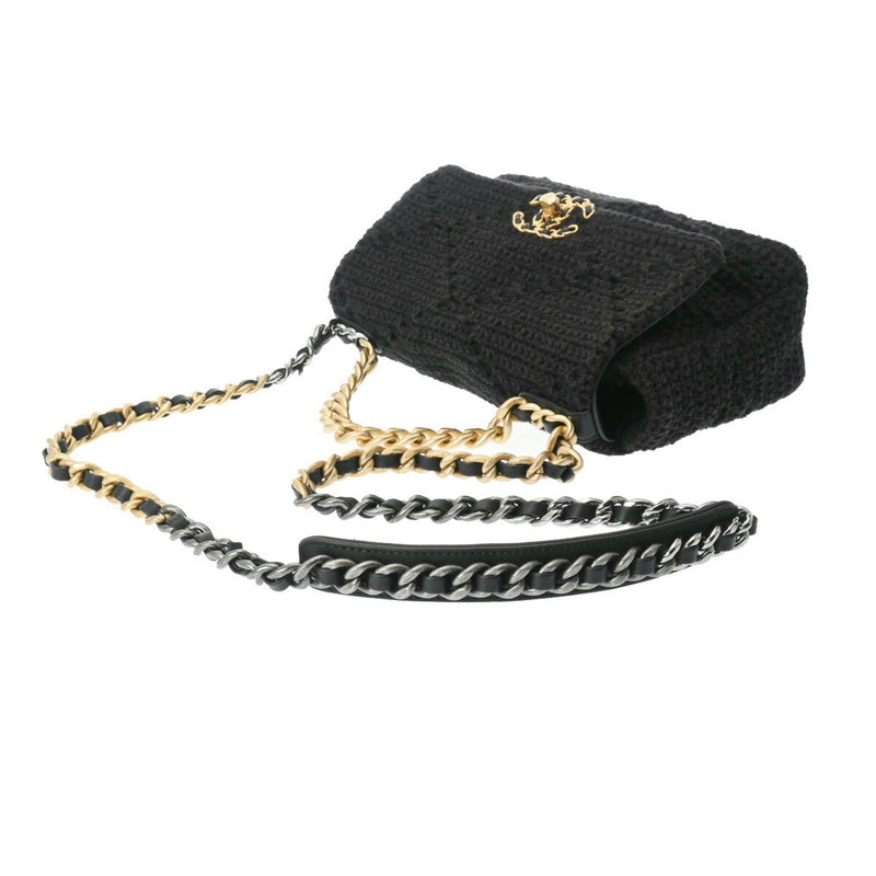 CHANEL Chanel 19 Chain Shoulder Black Women's Cotton Bag