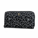 Chanel Long Wallet Camellia Lambskin Black White Women's