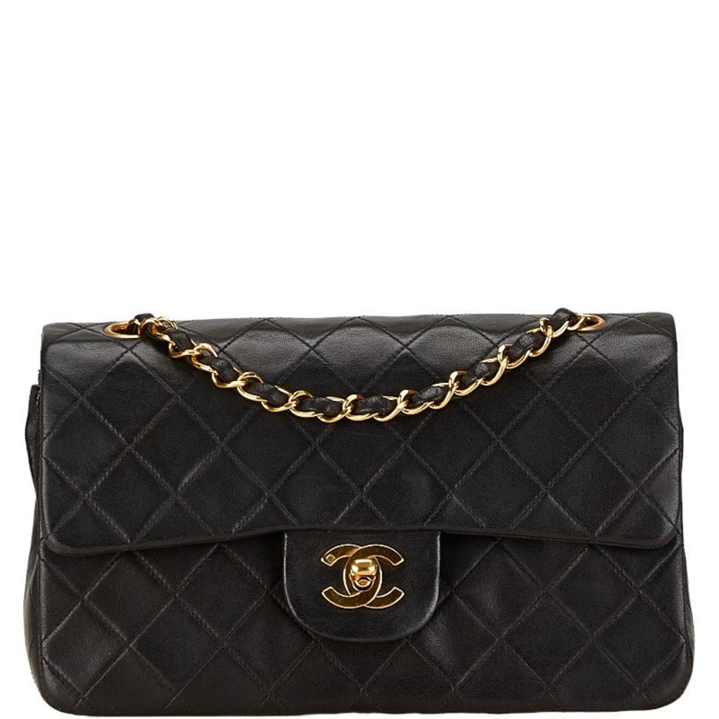 CHANEL Matelasse 23 Double Flap Chain Shoulder Bag Black Lambskin Women's