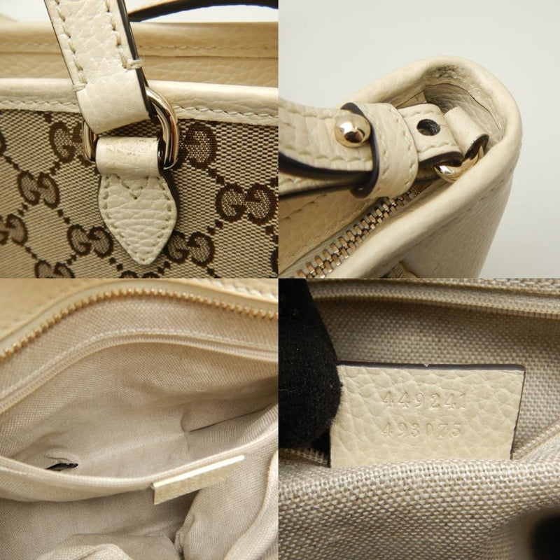 GUCCI 449241 Handbag GG Canvas x Leather Beige Ivory Outlet 251696