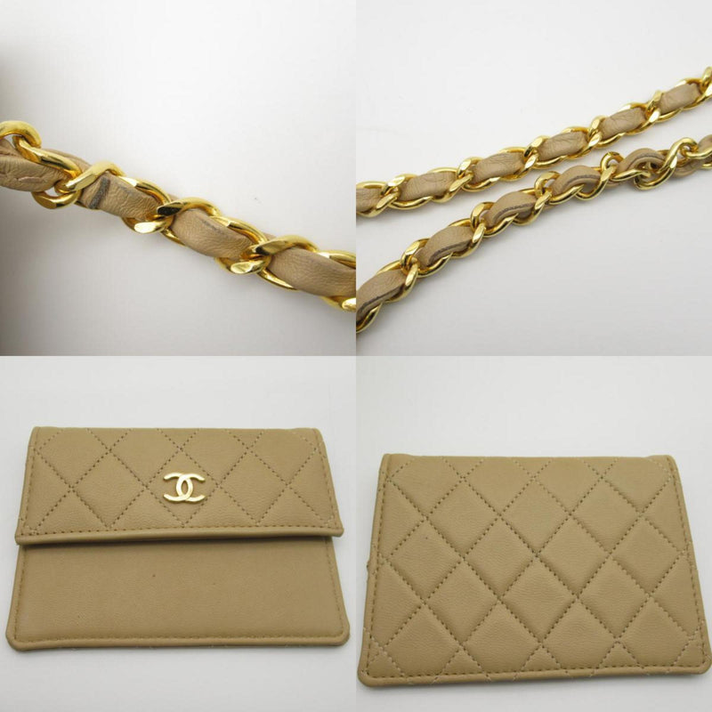 CHANEL Chain Shoulder Bag Leather Women's Beige