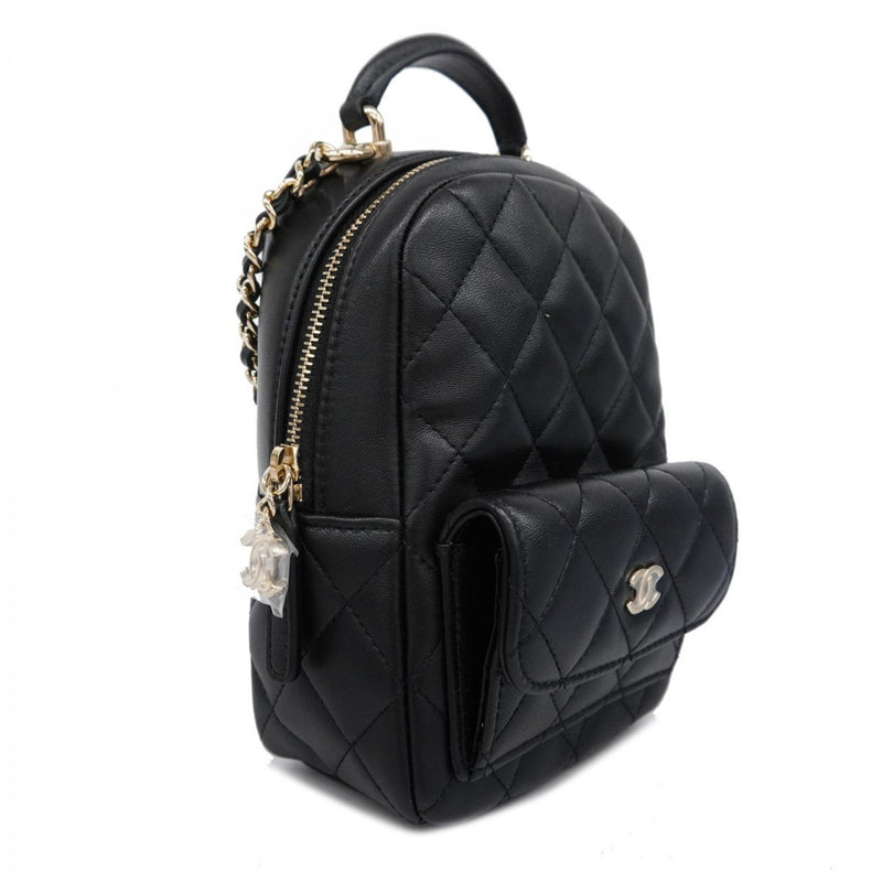 Chanel Backpack/Daypack Matelasse Chain Lambskin Black Champagne Women's