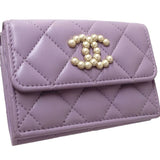 CHANEL Chanel Bi-fold Wallet AP3808 Small Flap CC Pearl Coco Mark Lambskin Light Purple 180546