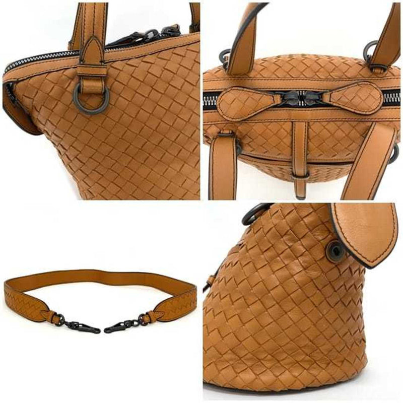 Bottega Veneta Handbag Tamboura Orange Camel Intrecciato 535263 Leather BOTTEGA VENETA Bucket Tote Bag Ladies