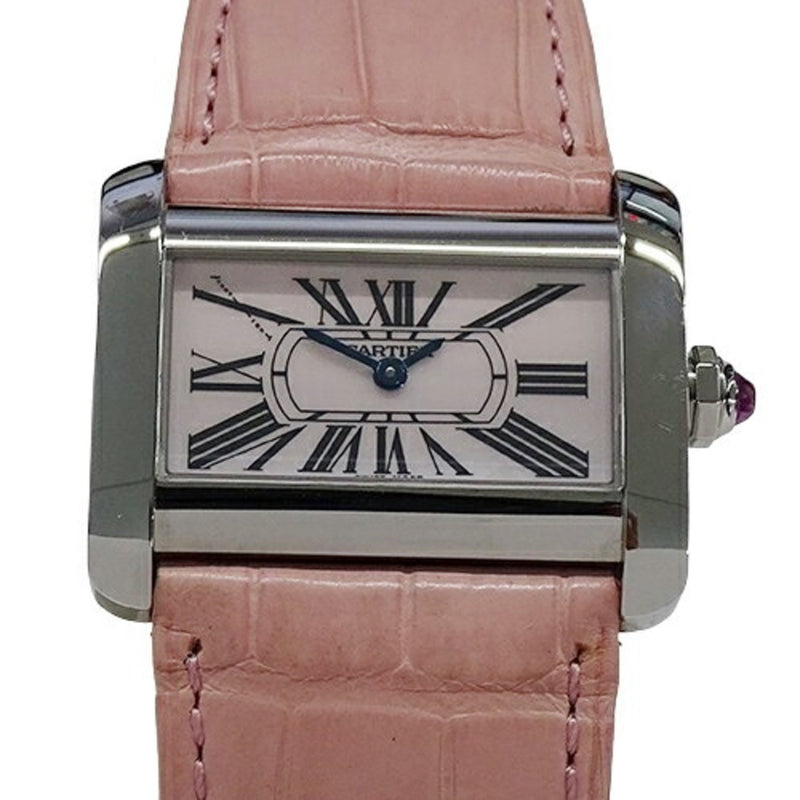 Cartier Women's Tank Divan Watch, Pink Shell, Quartz, Stainless Steel, Leather, W6301455, Silver,