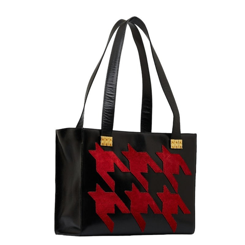 Celine Houndstooth Handbag Black Red Leather Women's CELINE