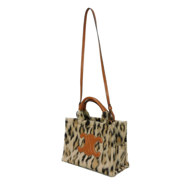 CELINE Tote Bag Small Cabas Thais Textile Calf Tan Shoulder Triomphe Leopard 199162FK1.19LE Women's Bags