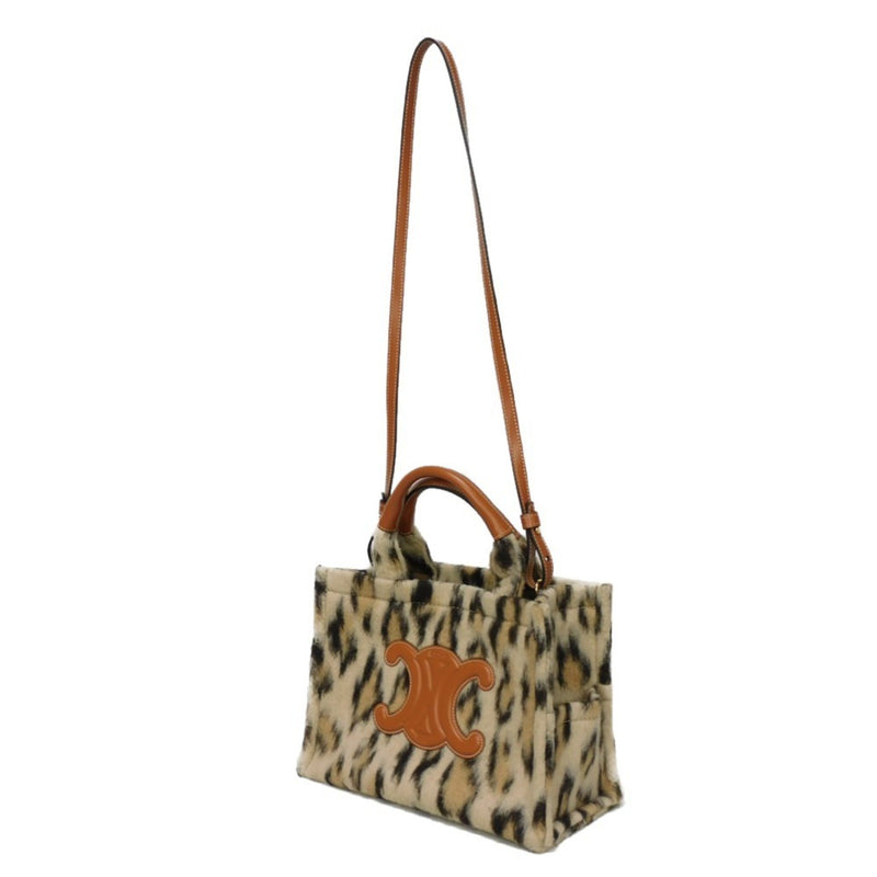 CELINE Tote Bag Small Cabas Thais Textile Calf Tan Shoulder Triomphe Leopard 199162FK1.19LE Women's Bags