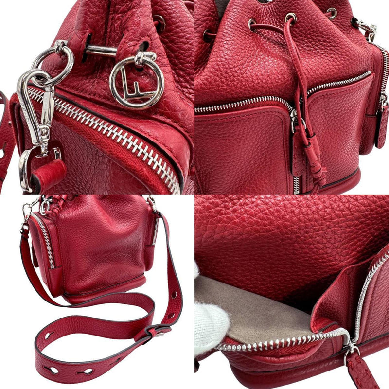 FENDI shoulder bag Montresor leather dark red silver women's z1143