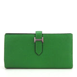 Hermes Long Wallet Bearn Soufflet Veau Epsom Bamboo Green Bi-fold Women's Men's HERMES