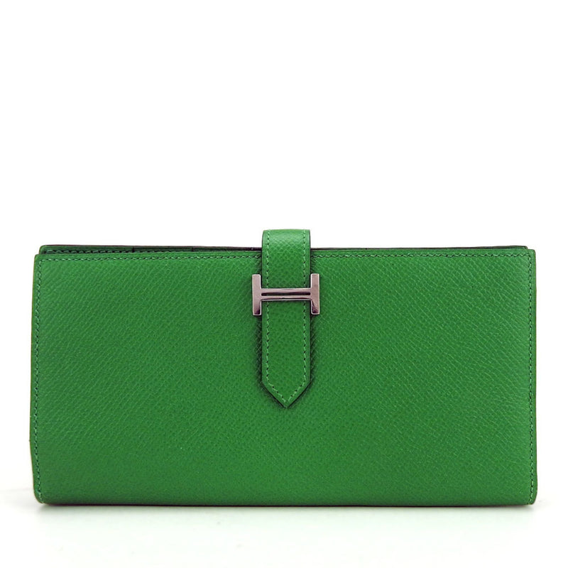 Hermes Long Wallet Bearn Soufflet Veau Epsom Bamboo Green Bi-fold Women's Men's HERMES