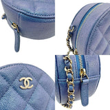 CHANEL Shoulder Bag Pochette Leather Metallic Blue Women's z0920